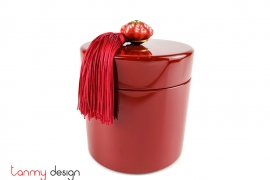 Red cylinder lauquer box with tassel knob 15*15*H15 cm